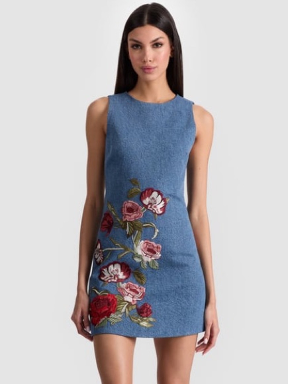 ALICE + OLIVIA CADE EMBROIDERED DENIM MINI DRESS - Picture 10 of 16